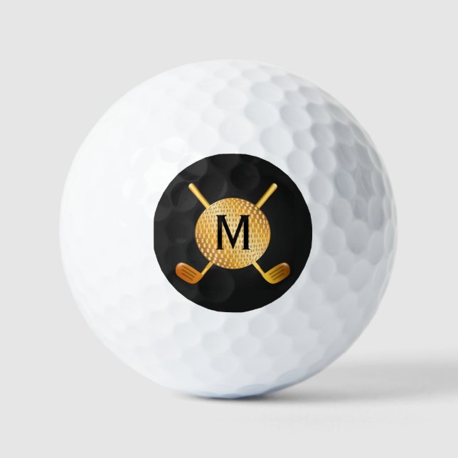 Monogrammed Gold Golf Ball and Clubs (Front)