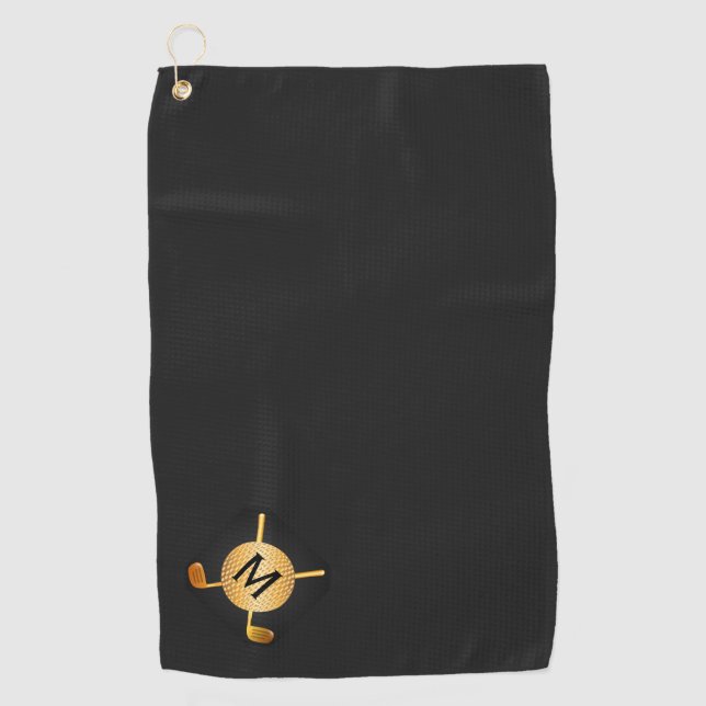 Monogrammed Gold Golf Ball and Clubs  Golf Towel (Front)