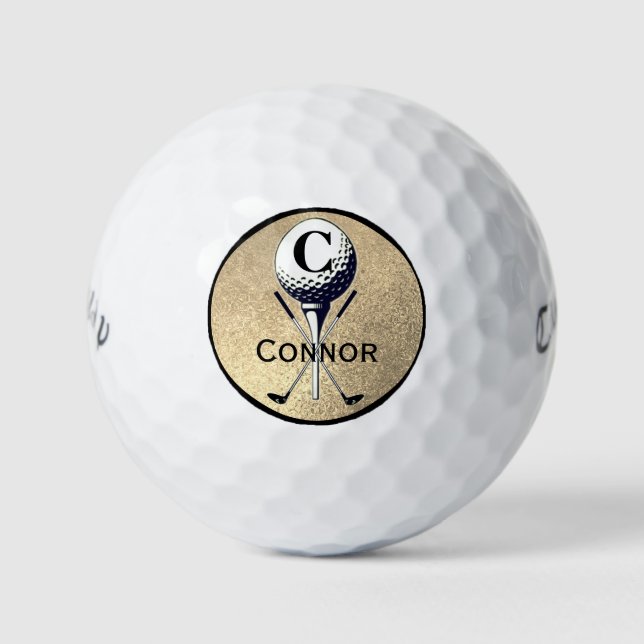 Monogrammed Gold Golf Tee Golf Balls (Front)