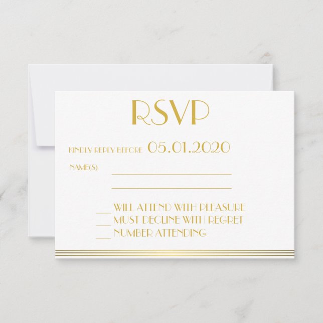 Monogrammed Gold Great Gatsby Wedding RSVP Cards (Front)