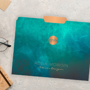 Monogrammed gold green watercolor presentation file folder