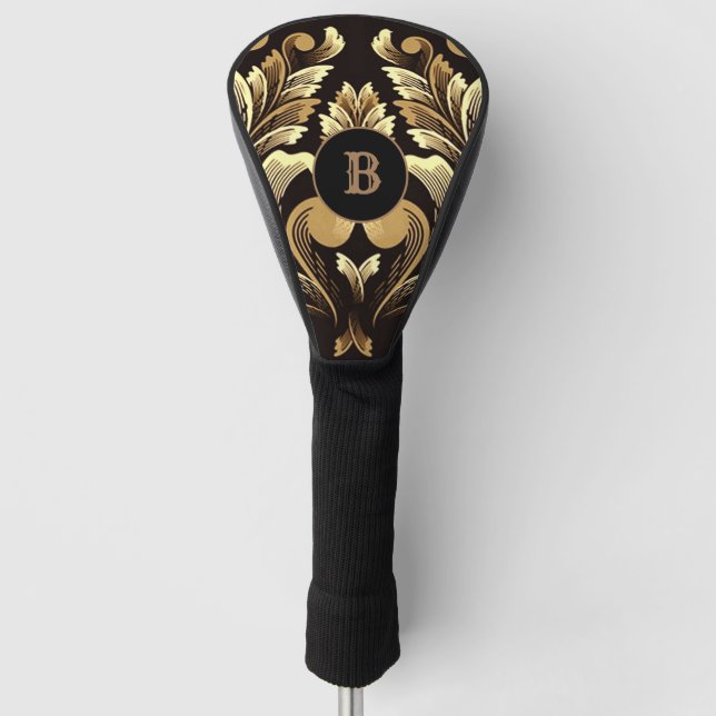 Monogrammed Gold Leaf Floral Golf Head Cover (Front)
