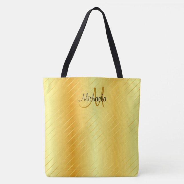 Monogrammed Gold Look Elegant Modern Template Tote Bag (Front)