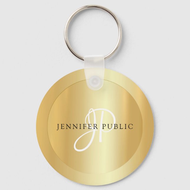 Monogrammed Gold Look Elegant Name Template Key Ring (Front)