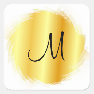 Monogrammed Gold Look Modern Elegant Template Square Sticker