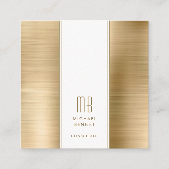 Monogrammed Gold Metallic Foil Consultant Square Business Card (Front)
