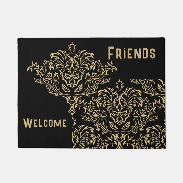 Monogrammed Gold Pattern on Black | Doormat (Front)
