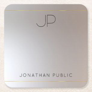 Monogrammed Gold Silver Template Glamour Modern Square Paper Coaster