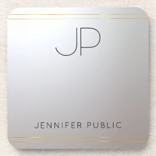 Monogrammed Gold Silver Template Initial Letter Coaster