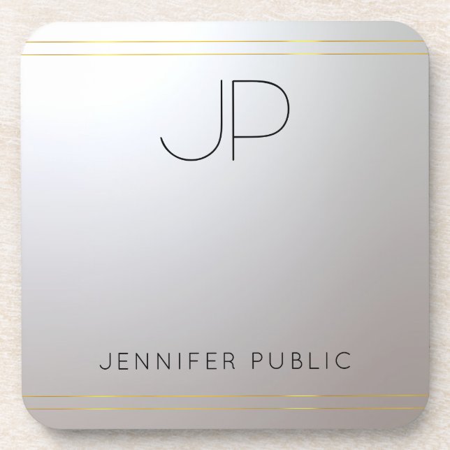 Monogrammed Gold Silver Template Initial Letter Coaster (Front)