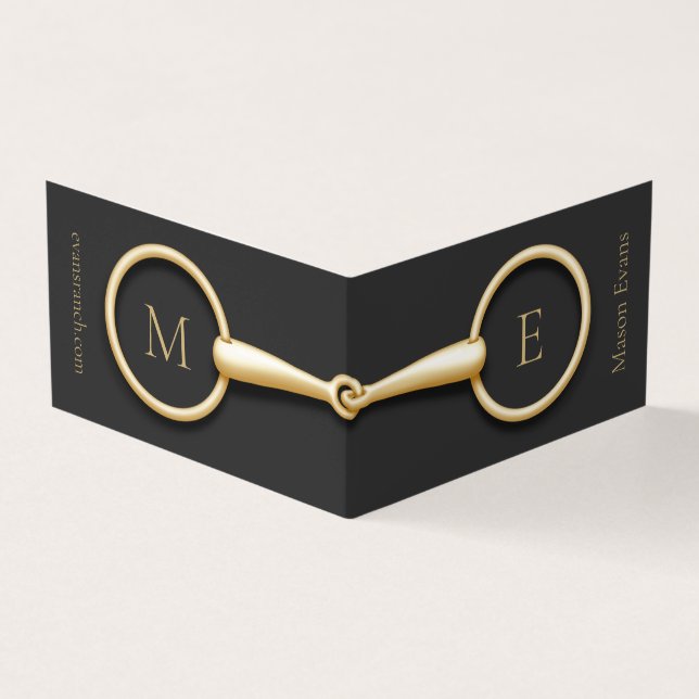 Monogrammed Gold Snaffle Bit Horse Industry Business Card (Outside)