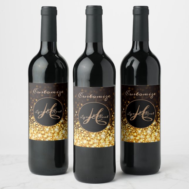 Monogrammed Gold Sparkle Wine Label (Bottles)