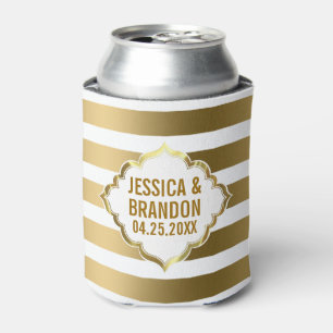 Monogrammed Gold Stripes Geometric Pattern 2 Can Cooler