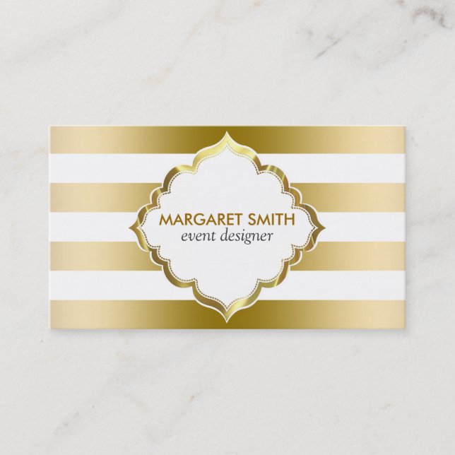 Monogrammed Gold Stripes Geometric Pattern Business Card (Front)