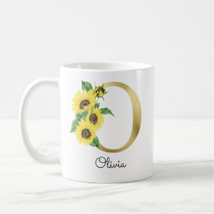 Monogrammed Gold Sunflower Floral Initial O Coffee Mug
