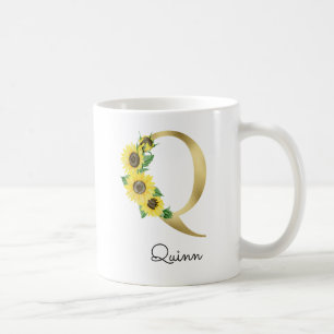 Monogrammed Gold Sunflower Initial Q Coffee Mug