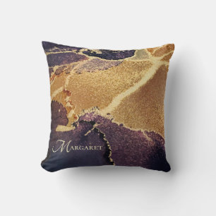 Monogrammed Gold Tan Purple Artistic Throw Pillow