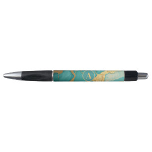 Monogrammed Gold & Teal Luxe Marble