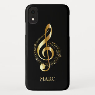 Monogrammed Gold Treble Clef iPhone XR Case