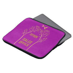 Monogrammed Gold Trees with Birds on Purple   Laptop Sleeve