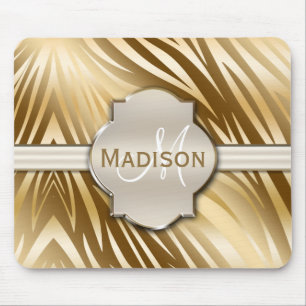 Monogrammed Gold Zebra Print Pattern Mouse Mat