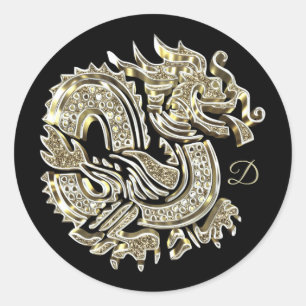 Monogrammed Golden Dragon Logo Elegant Classic Round Sticker