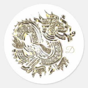 Monogrammed Golden Dragon Logo Elegant Classic Round Sticker