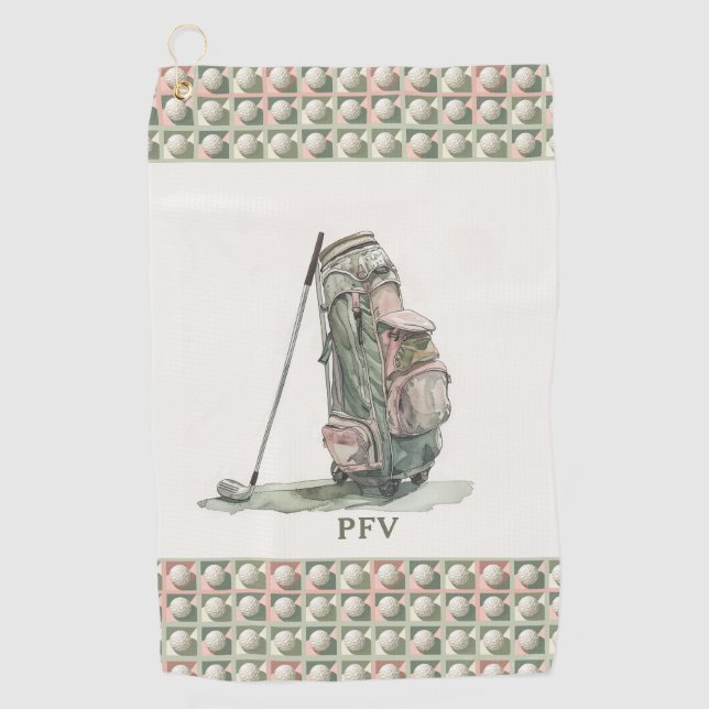 Monogrammed Golf Ball Pattern Lady's Golf Towel (Front)