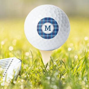 Monogrammed Golf Balls Preppy Classic Blue Plaid