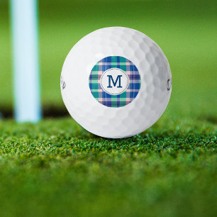 Monogrammed Golf Balls Preppy PInk Blue Plaid