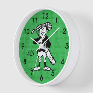 Monogrammed golf cartoon golfer clock