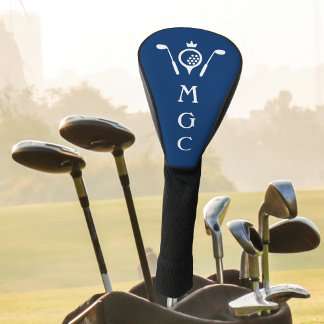 Monogrammed Golf Clubs and Crown Logo Blue White Head Cover