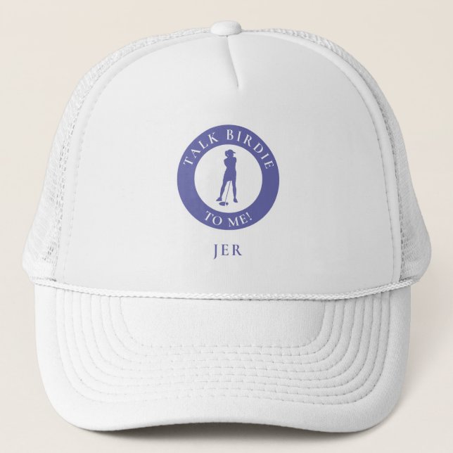 Monogrammed Golf Funny Golfer Birdie Saying Custom Trucker Hat (Front)