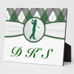 Monogrammed golf plaid plaque
