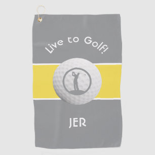 Monogrammed Golf Player Sports Quote Grey & Yellow Golf Towel