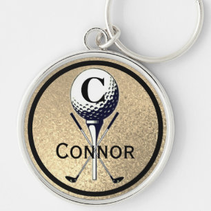 Monogrammed Golf Tee Gold Key Ring