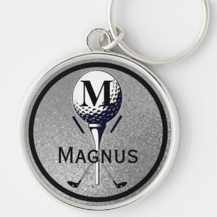 Monogrammed Golf Tee Silver Key Ring