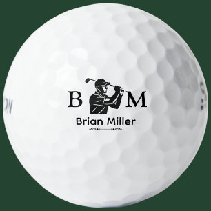 Monogrammed Golfer Name Black Logo Golf Balls