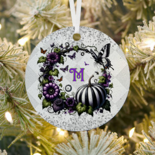 Monogrammed Goth Halloween Tree Pumpkin  Metal Tree Decoration