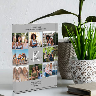 Monogrammed Graduation Quote 8 Photo Collage Grey