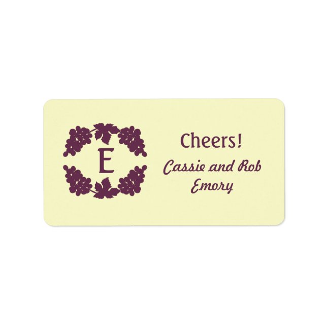 Monogrammed Grape Wine Labels (Front)