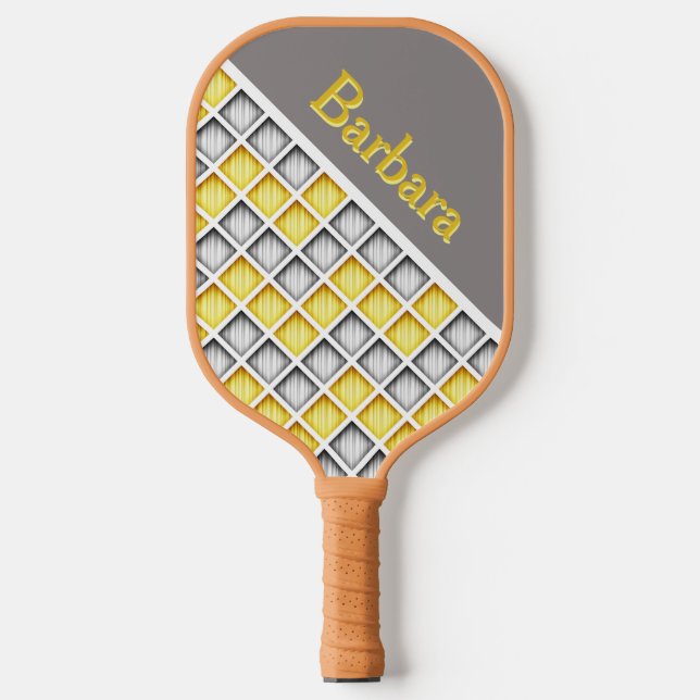 Monogrammed Gray And Yellow Pickleball Paddle (Front)