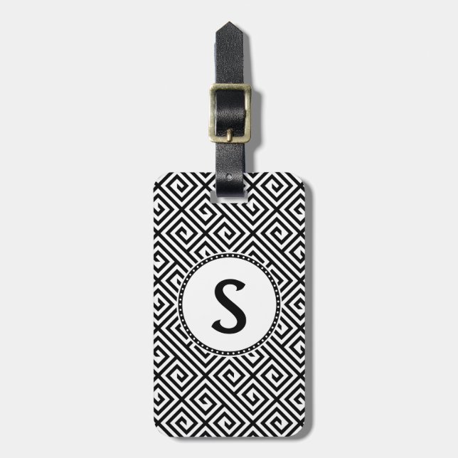Monogrammed Greek Key Luggage Tag (Front Vertical)