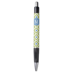 Monogrammed Green and Blue Diamonds Ikat Pattern