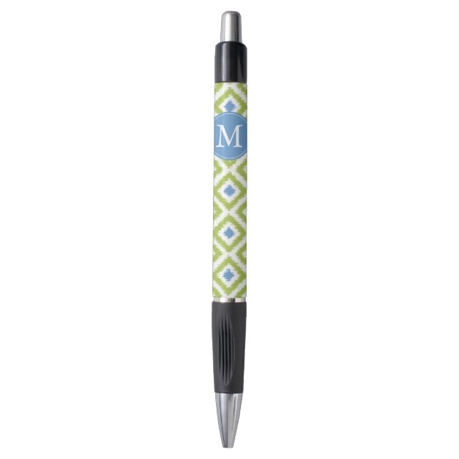Monogrammed Green and Blue Diamonds Ikat Pattern (Front Vertical)