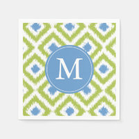 Monogrammed Green and Blue Ikat Diamonds Pattern