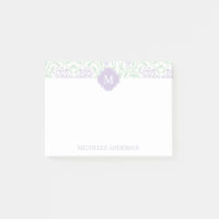 Monogrammed Green and Lavender Floral Damask