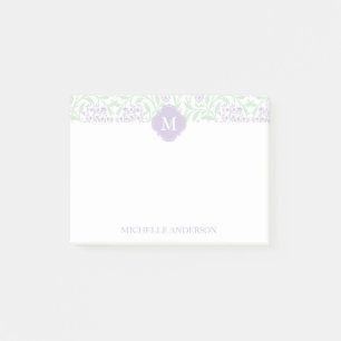 Monogrammed Green and Lavender Floral Damask Post-it Notes