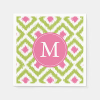 Monogrammed Green and Pink Ikat Diamonds Pattern