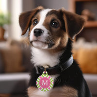 Monogrammed Green and Pink Ikat Diamonds Pattern